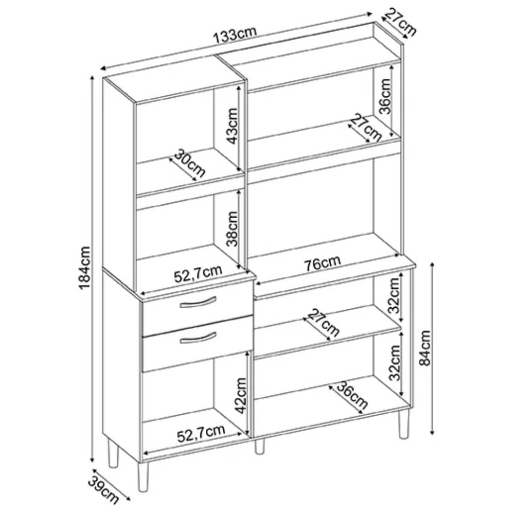 Arm&aacute;rio de Cozinha 6 Portas 2 Gavetas MDP Am&ecirc;ndoa/Branco Dem&oacute;bile Harmonia, , large image number 5